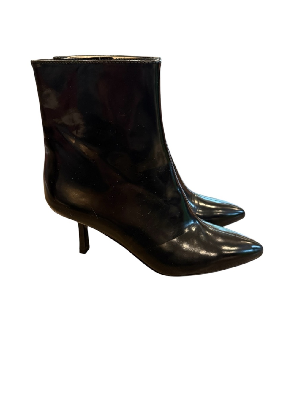 Ann Taylor Black Pointed-Toe Leather Ankle Boots with Stiletto Heel